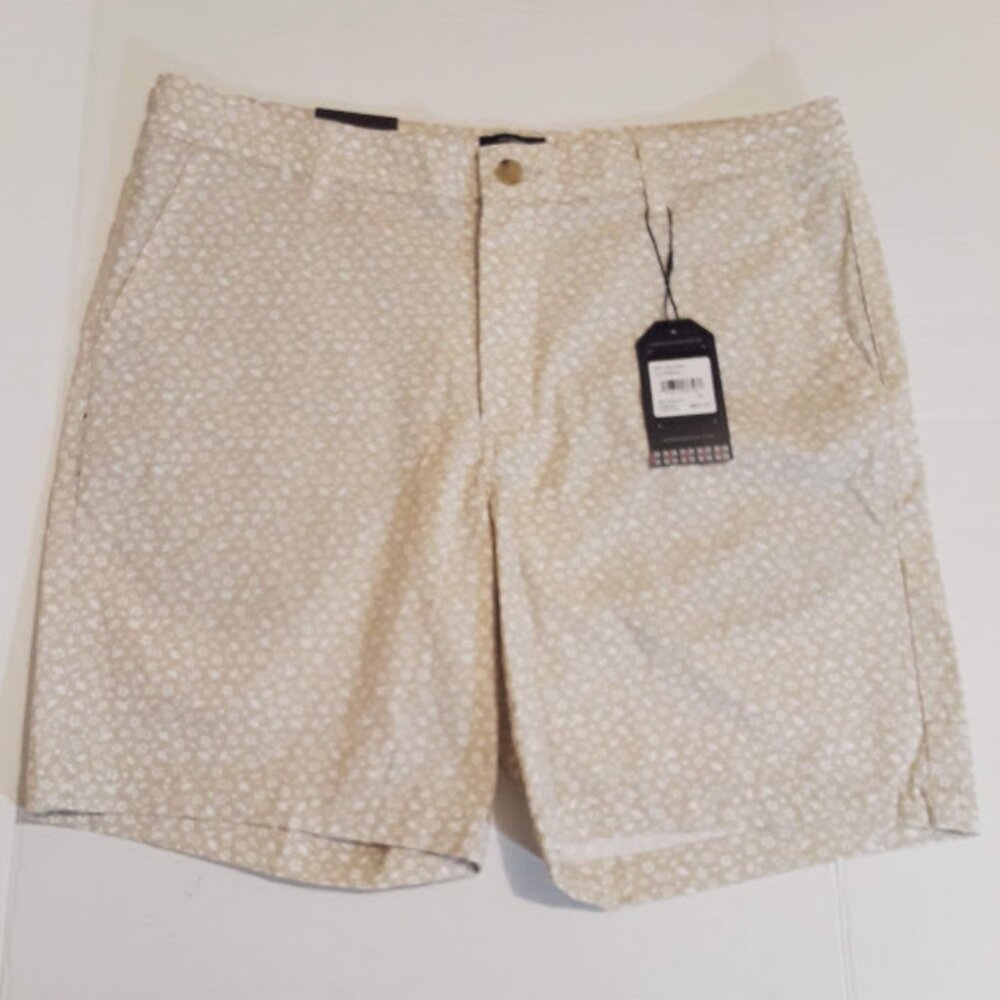 Ben Sherman Shorts Mens Size 34 Oatmeal & White Chino Stretch Flat Front